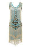 Verde Oscuro 1920s Vestido Lentejuelas Flecos