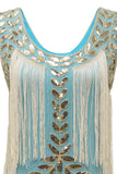 Azul 1920s Vestido Lentejuelas Flecos