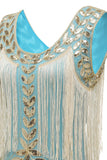 Azul 1920s Vestido Lentejuelas Flecos