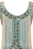 Azul 1920s Vestido Lentejuelas Flecos