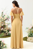 A Línea Amarillo Fuera del Hombro Vestido de Dama de Honor