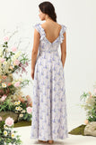 Púrpura Flor Boho Chiffon Vestido de Dama de Honor