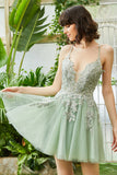 A Línea Tirantes de Espagueti Púrpura Claro Vestido Corto