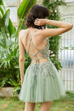 A Línea Tirantes de Espagueti Púrpura Claro Vestido Corto