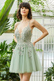 Tirantes de Espagueti Verde Vestido Corto de Cóctel
