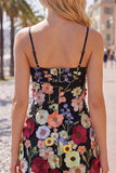 Correas de Espagueti Negro Vestido de Cóctel Con Flores 3D