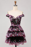 Lindo vestido de cóctel de encaje con corsé escalonado de color rosa brillante intenso