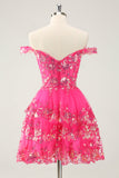 Lindo vestido de cóctel de encaje con corsé escalonado de color rosa brillante intenso