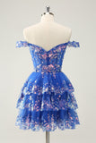 Lindo vestido de cóctel de encaje con corsé escalonado de color rosa brillante intenso