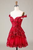 Lindo vestido de cóctel de encaje con corsé escalonado de color rosa brillante intenso