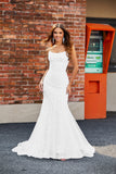 Vestido de novia largo de encaje sirena blanco