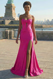 Corsé Fucsia Sirena Vestido de Baile Largo con Ojo de Cerradura