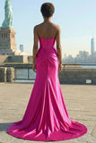 Corsé Fucsia Sirena Vestido de Baile Largo con Ojo de Cerradura