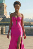 Corsé Fucsia Sirena Vestido de Baile Largo con Ojo de Cerradura
