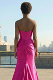 Corsé Fucsia Sirena Vestido de Baile Largo con Ojo de Cerradura