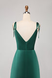 Vestido de fiesta fruncido con tirantes finos verde oscuro simple con abertura
