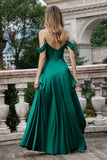 Verde oscuro Una línea del vestido largo de dama de honor de satén Shouder