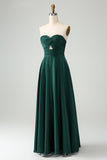 Vestido de dama de honor largo verde oscuro una línea de novia ojo de cerradura