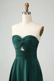 Vestido de dama de honor largo verde oscuro una línea de novia ojo de cerradura