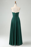 Vestido de dama de honor largo verde oscuro una línea de novia ojo de cerradura