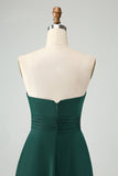 Vestido de dama de honor largo verde oscuro una línea de novia ojo de cerradura