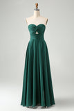 Vestido de dama de honor largo verde oscuro una línea de novia ojo de cerradura