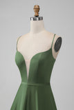 Vestido largo de dama de honor largo con escote en V verde con cuello en V
