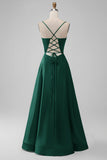 Vestido largo de dama de honor largo con escote en V verde con cuello en V