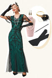 1920s Vestido Con Conjunto de Accesorios Negro