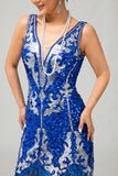 Vestido de lentejuelas azul real brillante con flecos de la década de 1920 con conjunto de accesorios de 5 piezas