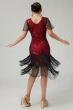 Vestido ajustado con flecos rojos y negro de los años 20 con cuentas y accesorios de 5 piezas