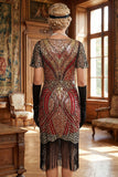 Vestido bodycon midi de los años 20 con un jersey de 5 piezas con lentejuelas doradas y brillante de lentejuelas doradas con flecos
