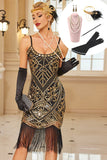 Conjunto de vestidos midi de los años 20 con filetes dorados negros y tirantes finos