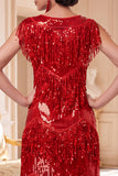 Conjunto de accesorios de los años 20 con cuello redondo rojo de flecos y escaleras