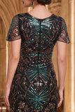Vestido bodycon de los años 20 con flecos negros y verde y conjunto de accesorios de 4 piezas