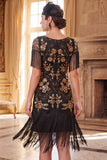 Vestido bodycon de los años 20 con jersey de 5 piezas con cuello redondo dorado y flecos de lentejuelas