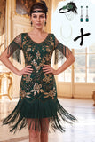 Vestido bodycon ajustado de los años 20 con set de accesorios de 4 piezas con lentejuelas doradas en V-necck