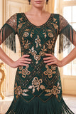 Vestido bodycon ajustado de los años 20 con set de accesorios de 4 piezas con lentejuelas doradas en V-necck