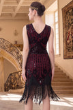 Vestido Bodycon Color Midi de los años 20 con flecos y sepultas negras con 5 piezas y conjunto de accesorios de 5 piezas