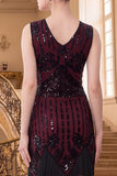 Vestido Bodycon Color Midi de los años 20 con flecos y sepultas negras con 5 piezas y conjunto de accesorios de 5 piezas