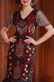 Vestido bodycon de los años 20 con flecos negros con jersey y conjunto de accesorios de 5 piezas