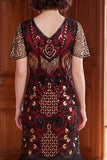 Vestido bodycon de los años 20 con flecos negros con jersey y conjunto de accesorios de 5 piezas