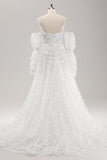 Vestido de novia blanco de encaje con apliques de novia de una línea A con mangas desmontables