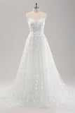 Vestido de novia blanco de encaje con apliques de novia de una línea A con mangas desmontables