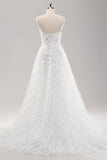 Vestido de novia blanco de encaje con apliques de novia de una línea A con mangas desmontables