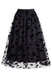 Falda midi de tul de malla floral 3D para mujer – Falda larga de corte alto en línea A
