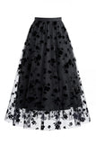 Falda midi de tul de malla floral 3D para mujer – Falda larga de corte alto en línea A