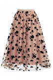 Falda midi de tul de malla floral 3D para mujer – Falda larga de corte alto en línea A