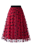Falda midi de tul de malla floral 3D para mujer – Falda larga de corte alto en línea A