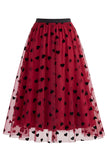 Falda midi de tul de malla floral 3D para mujer – Falda larga de corte alto en línea A